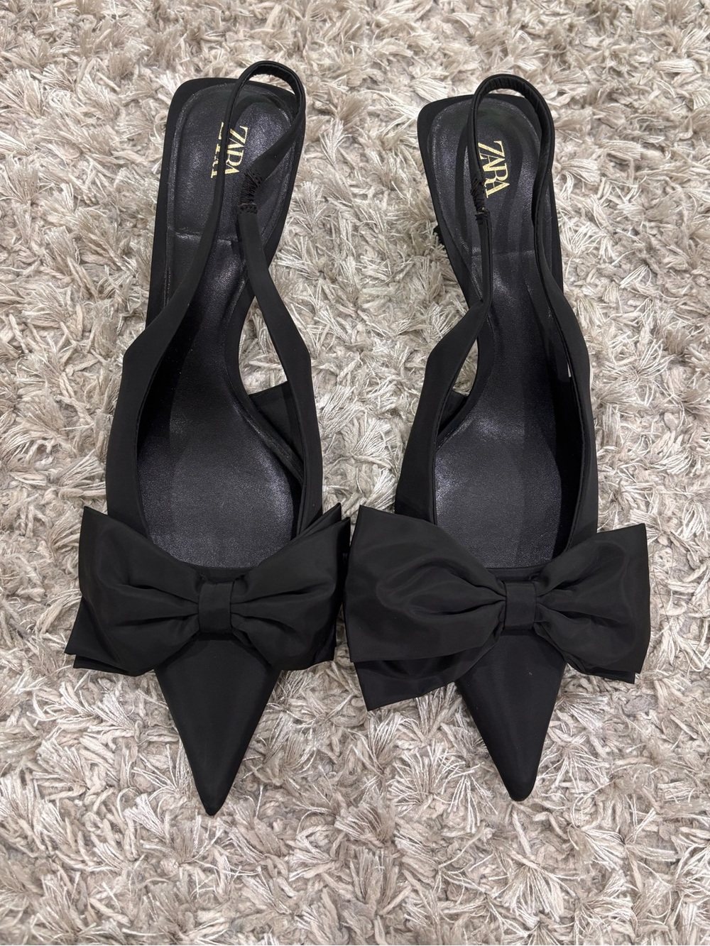 Zara Women's Slingback Black Heels with Bow Size 10 (41)